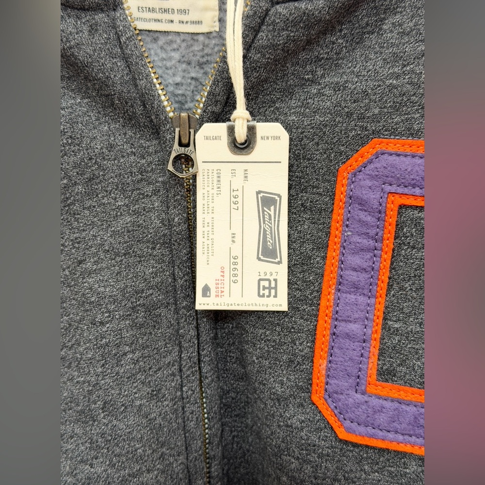 Tailgate Clothing Company Clemson Retro Varsity Jacket Dark Gray Size L NWT RARE - Picture 7 of 9